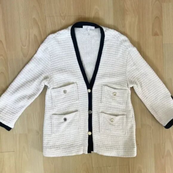 Maje Black and White Cardigan Preppy Academia Minimalist EU 38 - Picture 1 of 5